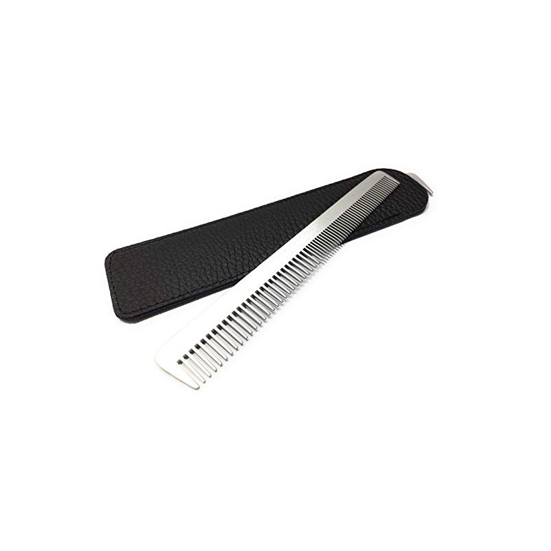 Swedish Crown Professional Men's Comb with Genuine Leather Case Aluminium