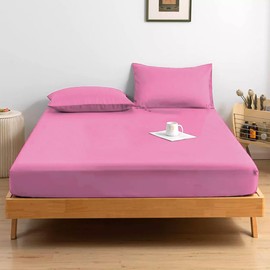 Rohi® Percale Polycotton Single Bed Sheets - 16"/40 Cm Extra Deep Fitted Sheet with Free Pillowcase – Shrinkage and Fade Resistant bed sheets (Single, Rose)