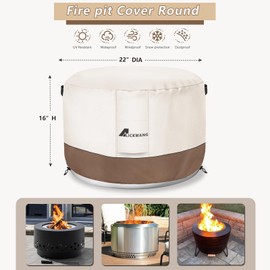 Fire Pit Cover for Solo Stove Bonfire,600D Tear-Resistant Heavy Duty Durable 100% Waterproof 20-22 Inch Smokeless Fire Pit Cover, Patio Weatherproof Gas Fire Pit, Beige 22"x16"