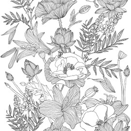 Blooming Wall Lotus Lily Damasks Peel and Stick Wallpaper Wall Mural (17.7“x394”, Black/White)