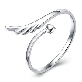 WUSUANED Open Adjustable Guardian Angel Wing Heart Finger Ring Fashion Exquisite Jewelry for Women (angel wing ring)