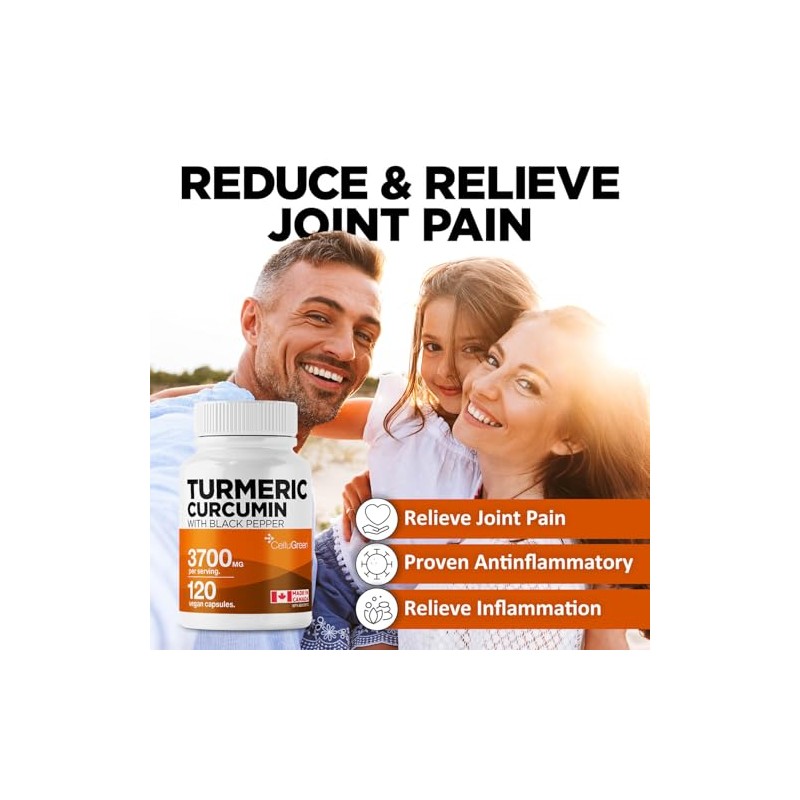 Cúrcuma con Pimienta Negra Cellugreen 3,700 mg | Alta Potencia, Antiinflamatorio