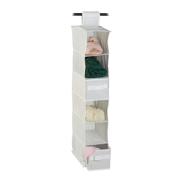Relaxdays Fabric Hanging Shelf, Hanging Storage, 6 Compartments, 2 Drawers,
