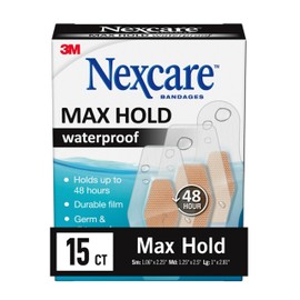 Nexcare Max Hold Waterproof Bandages, Stays On for 48 Hours, Flexible Bandages for Fingers, Knees and Heels - 15 Pack Clear Waterproof