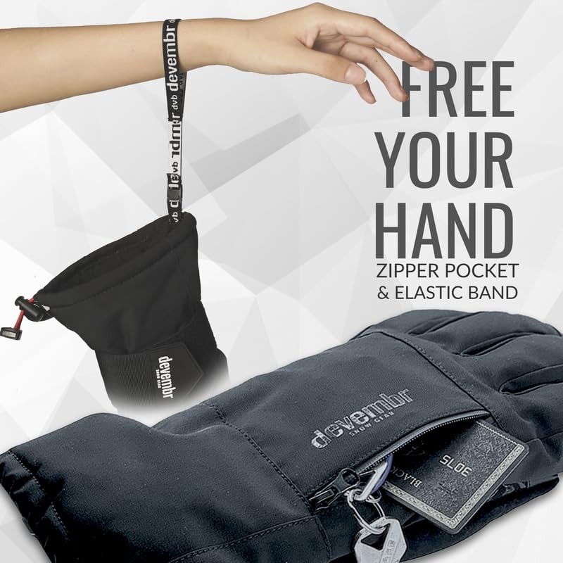 devembr Snowboarding Gloves with Wrist Guards, Ski Gloves Touchscreen, Black,
