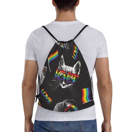 Richugui Kitten Sports Bag with Cool Sunglasses, Drawstring, Water Resistant, Lightweight, Sports Bag, Gym Bag, Drawstring Yoga Bag for Men and Women, Black, One Size, black