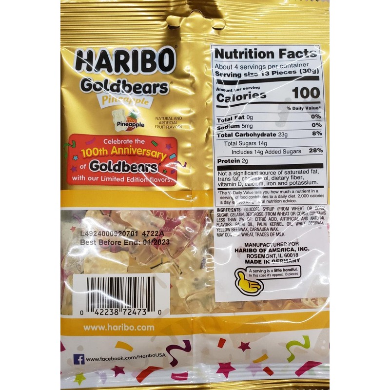 Haribo ALL Pineapple Goldbears 100th Anniversary Edition Net Wt 4oz