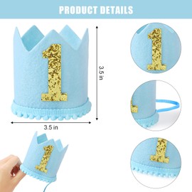 BAOBAOJOY 1st Blue Birthday Crown for Boys, Cute First Birthday Party Crown Hat for Boys and Girls, Birthday Party Decorations, Birthday Blue Felt Hat, Birthday Hats for Babies(1 Blue Hat)
