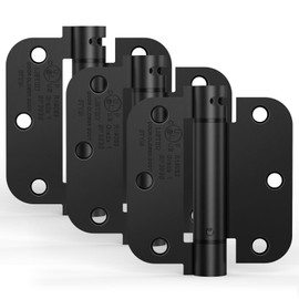 Treasem 3 Pack Self Closing Door Hinges, 3.5 Inch Spring Loaded Door Hinges, Adjustable Tension with 5/8'' Radius Corners, for Front, Back Doors, Left and Right Hand, UL Listed, Gloss Black