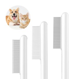 3 Packs Cat Combs,WUSOLIBON Rounded Stainless Steel Teeth, Smooth Tips for Removing Loose Hair, Pet Massage Tool for Long&Short-Haired Pets,Removing Flea and Lice,Suitable for Cats/Dogs(White)