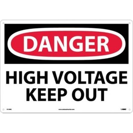 NMC D139RC OSHA Sign, Legend "DANGER - HIGH VOLTAGE KEEP OUT", 20" Length x 14" Height, Rigid Plastic, Black/Red on White