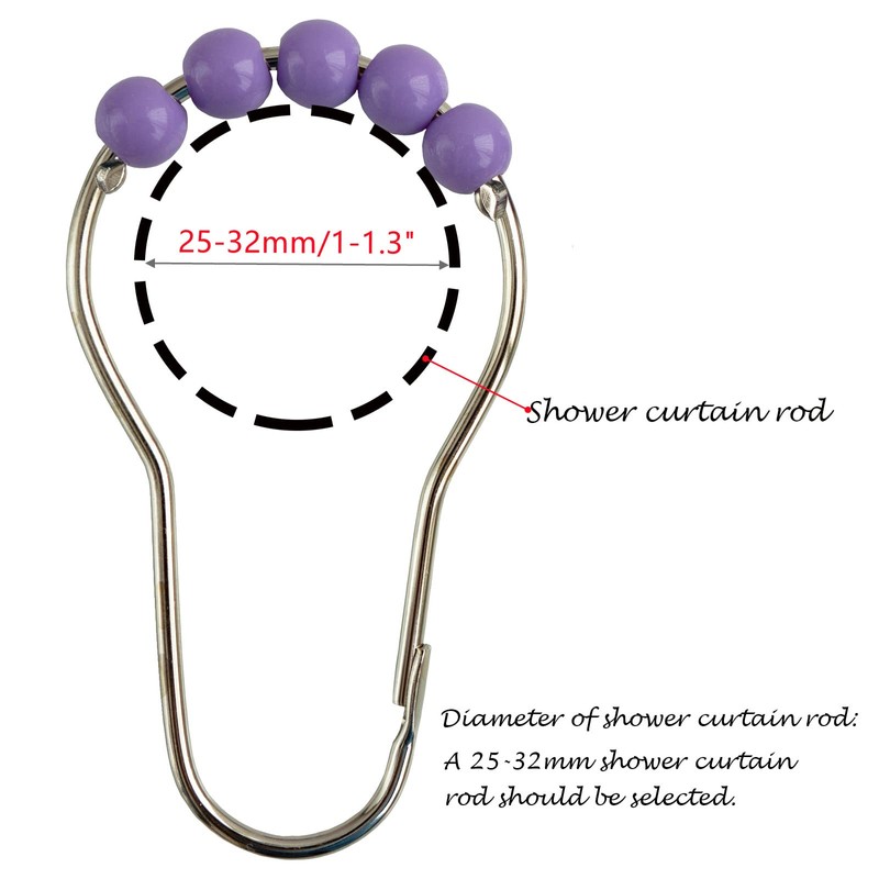 Shower Curtain Rings Hooks Decorative Acrylic Roller Balls Stainless Steel