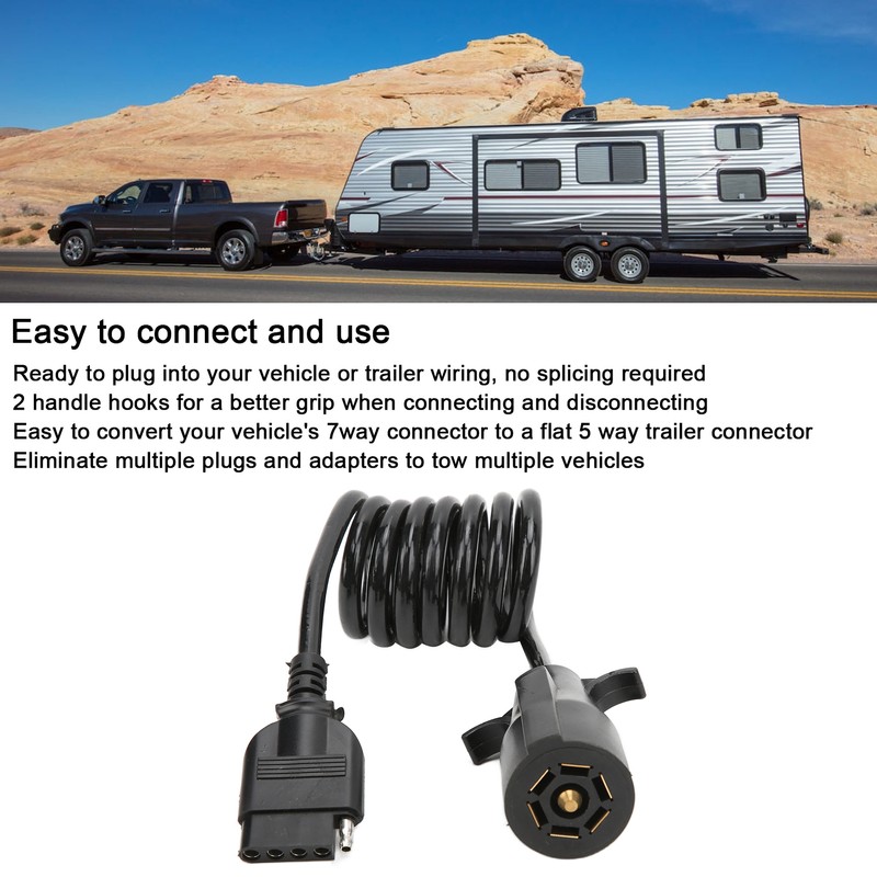 7 Way Round to 5 Way Pin Flat Spiral Trailer