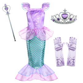 Little Girls Mermaid Princess Costume for Girls Dress Up Party with Gloves,Crown Mace 4T 5T