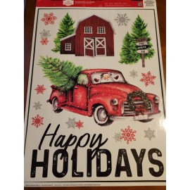 Unbranded Red Truck Christmas Window Clings 15 Clings  Happy Holidays! Farm
