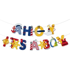 Talorine Ahoy It's a Boy Banner, Nautical Theme Baby Shower/Gender Reveal Party Decoration Banner, Welcome Baby Boy Party Decor Supplies