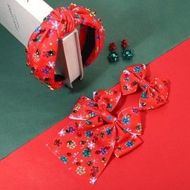 Christmas Headbands for Women, Holiday Headbands, Christmas Hair Bows, Red Plaid Headband Hair Bow Drop Earrings, Christmas Accessories, Christmas Outfits, Winter Holiday Accessories Gifts (Pattern C)