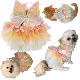 Littpet Living Hall Breathable Mesh Colorful Pet Costume with Butterfly Wings for Cats, Dogs, Rabbits-1PC (Orange, Medium)