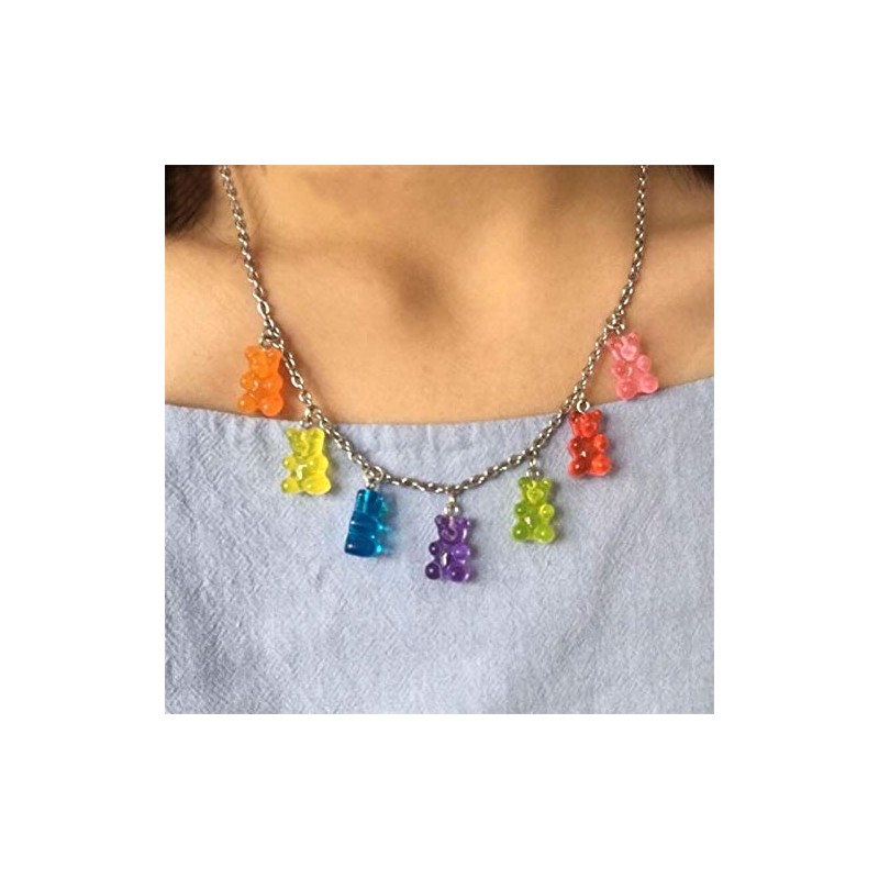 Creative Cute Gummy Bear Necklace Colorful Resin Bear Pendant Layered