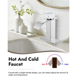 Midanya Waterfall Spout Bathroom Faucet Single Handle 1 Hole Bathroom Sink Faucet,Modern RV Lavatory Vanity Basin Tap with Water Hose,No Drain,Short Body,Polish Chrome