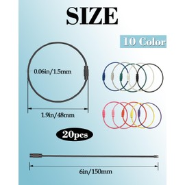 Xuduvay 20 Pcs Metal Wire Keychains,6" Wire Key Rings Kit,304 Stainless Steel 1.5mm Colored Coated Keychain Cable Loops Connecter for Luggage ID Tags
