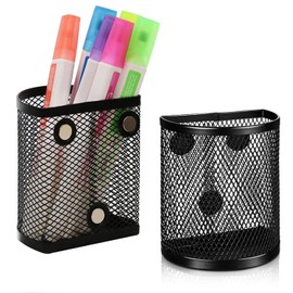 Wzenclave 2 Pcs Magnetic Storage Basket Semicircle Pencil Holder Locker Organizer Multifunctional Iron Mesh Pencil Holde for Refrigerator Whiteboard Pen Holder or Desk Storage for Office 2.9*2*3.7inch