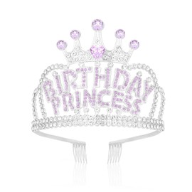 Wecoe Birthday Princess Crown with Combs Birthday Girls Purple Rhinestone Tiara Happy Birthday Party Favors Decorations 16th 18th 21st 25th Birthday Gifts for Her