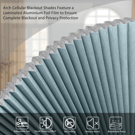 Arch Wndow Shade Blackout Cellular Shades Half Circle Moon Window Covering No Drill Honeycomb Cordless Blinds for Indoor Windows Room Darkening Easy Install Light Blocking Blinds (1, Blue, 36x18inch)
