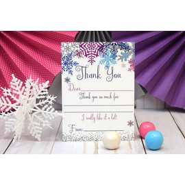 Winter Snowflake Birthday Thank You Notes, Ten 4" x 5.5" Fill In The Blank Cards with 10 White Envelopes by AmandaCreation