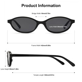 ViewJoy Retro Oval Cat Eye Sunglasses for Women Small Y2K Thin Frame 100% UV Protection Lightweight Vintage 90s Slim Black Sun Glasses
