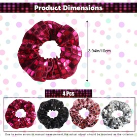 JazSwirl 4-Pack Disco Scrunchies, 3.94 Inches Sparkly Sequin Scrunchies Set for Women, Sparkly Scrunchies for Hair, Christmas Scrunchies New Year Scrunchies Graduation Scrunchies (Multicolor)