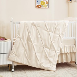 NacoMoco 3-Piece Crib Bedding Set for Girls Boys - Ultra Soft & Skin Friendly Baby Bedding Crib Set Includes Crib Comforter, Sheet & Skirt (Light Beige)