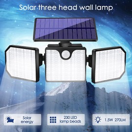 UCGG Solar Wall Lights Outdoor, 230 LED with Motion Sensor, 260Lm Flood Lights, 3 Adjustable Head 270° Wide Angle Lighting, IP65 Waterproof for Porch Yard Garage Pathway -2Pack