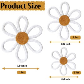 KUNHEHO Boho Wall Decor Set of 6 Daisy Flower Wall Decor Nursery Wall Decor Bohemian Macrame Wall Hanging Decor for Nursery Home Bedroom (White)