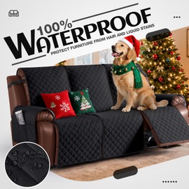 KinCam Recliner Sofa Covers for 3 Seat, 100% Waterproof Reclining Couch Covers, Non-Slip Recliner Couch Cover Furniture Protector with Elastic Straps for Pets, Kids, Black