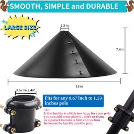 2 Pack 18 Inch Extra-Wide Squirrel Baffle for Bird Feeder Poles - Heavy-Duty Adjustable PP Guard, for Outdoor Pole Mount Stopper & Shepherd’s Hook, 360° Bird House Protection (Fits 0.67-1.38" Poles)