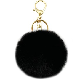 MBZRQKZS Fluffy Faux Rabbit Fur Pompoms Keyring Car Key Soft Plush Pompoms Keychain for Women Pendant Accessories,gold black