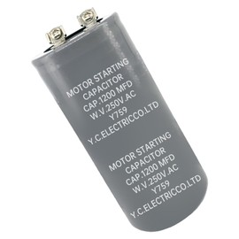 CD60 Motor Starting Capacitor 1200uF 1200 MFD 250VAC, 50/60Hz Round Start Capacitor with Screw Terminals, High Torque for Heavy Duty Air Compressor, Hoist and Industrial Machinery (1-Pack)