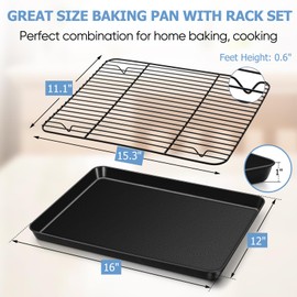 TeamFar Baking Sheet with Rack, 16 x 12 x 1” Coated Carbon Steel Cookie Baking Pan Tray with Cooling Rack, for Baking/Roasting/Cooling, Healthy & Heavy-Duty, Non-Stick & Easy Clean, Set of 4