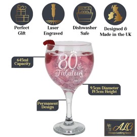 Always Looking Good 80th Birthday Gifts for Women 80 & Fabulous Engraved Gin Goblet Glass Present for 80 Year Old Ladies stemmed Gin Glass Laser Engraved Elegant Stemmed Gin Goblet 80th Gin Glass