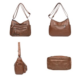 LassZone Women‘s Leather Handbag Multi-Pocket Crossbody Bag Waterproof Hobo Shoulder Bag Messenger Bags with Adjustable Shoulder Strap