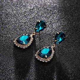 Pendientes de plata de ley estilo Gatsby Flapper de pavo real azul aguamarina con circonitas y diamantes de imitación para boda