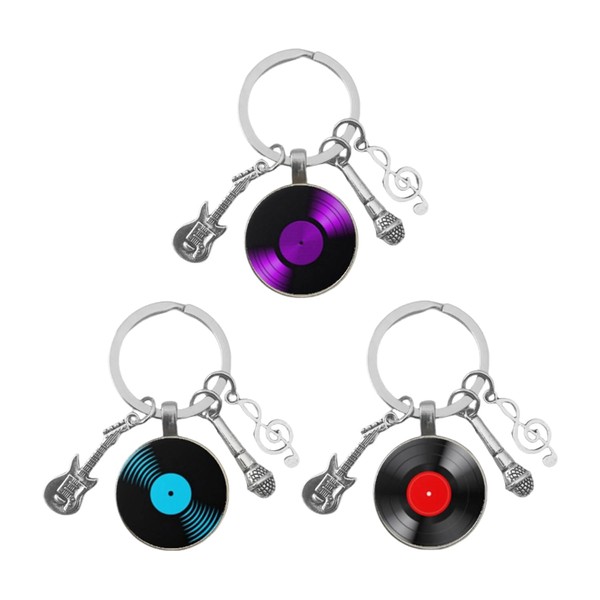 3 Pieces Vinyl Record Keychains, Music Element Keychains, Gift Keychains,