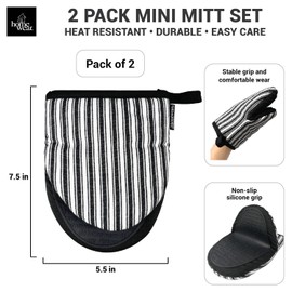 Homewear Marlow Silicone Mini Mitt Set, Heat and Slip Resistant, Recycled Cotton with Soft Lining, Thick Kitchen Gloves for Cooking, Black