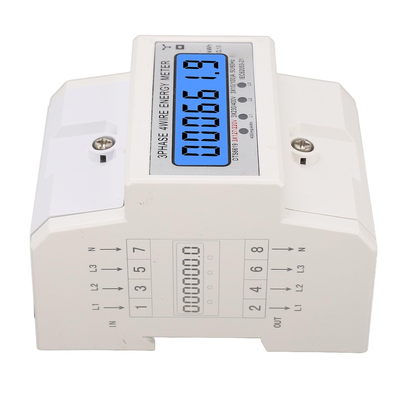 Digital Energy Meter, 3x127/220VAC Digital DIN Rail Electricity Meter Backlit