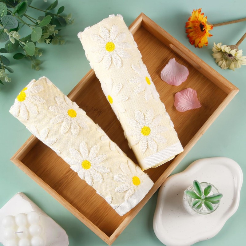 Quera Hand Towels Yellow Summer Spring Floral Daisy for Bathroom