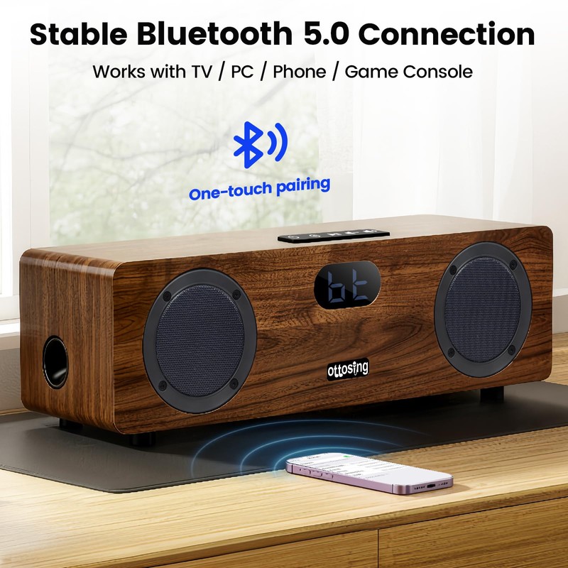 ottosing Sound bar for Smart TV with Subwoofer, Wooden Wireless