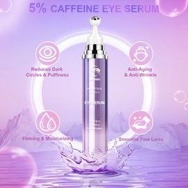 5% Caffeine Eye Cream for Dark Circles Under Treatment Eye Serum for Wrinkles Fine Lines, Retinol Under Cream for Puffiness and Bags with 360° Massage Roller-Ball