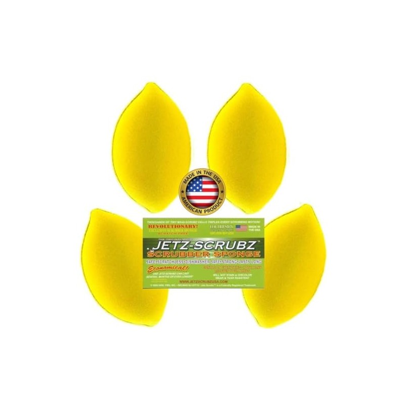 Jetz-Scrubz Scratch-Free Scrubber Sponge, Lemon Shaped, Set of 4, Made