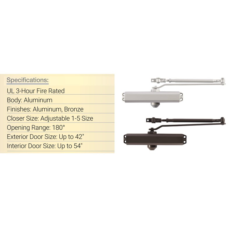 BRINKS Commercial - Heavy Duty Commercial Door Closer, Aluminum Finish